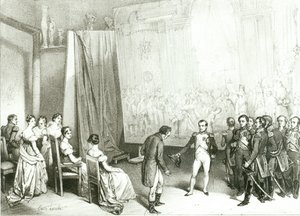 拿破仑一世（1769-1821）参观大卫工作室（1748-1825），1808年1月4日，c.1838 作者 埃米尔·拉萨尔（Emile Lassalle）